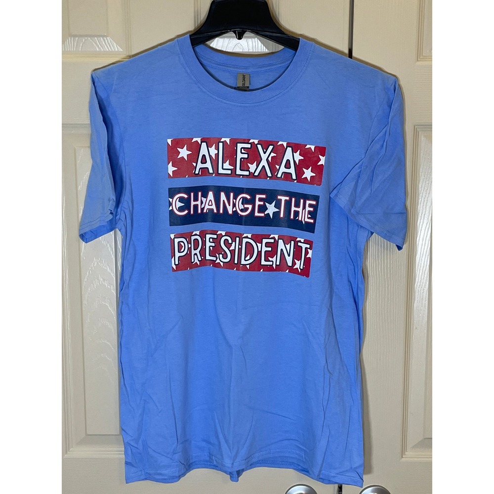Gildan Graphic Tee Large Blue Like New Alexa Change The President Political